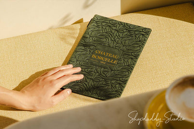 Elegante Grüne Leder-Menühülle mit Blattprägung und Gummiband